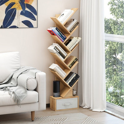 COSTWAY 10-tier Tree Bookshelf Floor Standing Corner Display Rack with ...