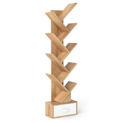 COSTWAY 10-tier Tree Bookshelf Floor Standing Corner Display Rack with ...