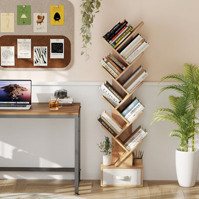 COSTWAY 10-tier Tree Bookshelf Floor Standing Corner Display Rack with ...