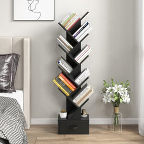 Costway 10 Tiers Bookshelf Display Bookcase Tree Shaped Storage Rack Shelves with Drawer