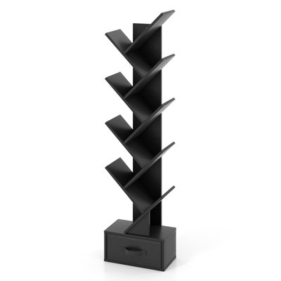 Costway 10 Tiers Bookshelf Display Bookcase Tree Shaped Storage Rack Shelves with Drawer