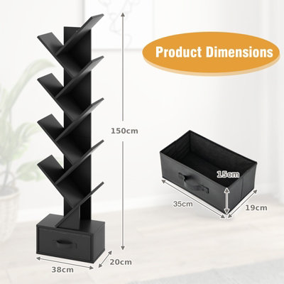 Costway 10 Tiers Bookshelf Display Bookcase Tree Shaped Storage Rack Shelves with Drawer - 3