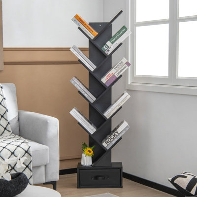 Costway 10 Tiers Bookshelf Display Bookcase Tree Shaped Storage Rack Shelves with Drawer - 4