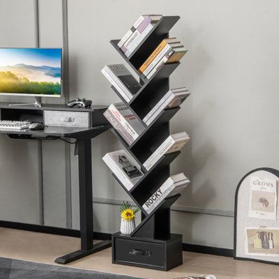 Costway 10 Tiers Bookshelf Display Bookcase Tree Shaped Storage Rack Shelves with Drawer - 5