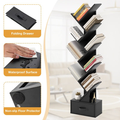 Costway 10 Tiers Bookshelf Display Bookcase Tree Shaped Storage Rack Shelves with Drawer - 6