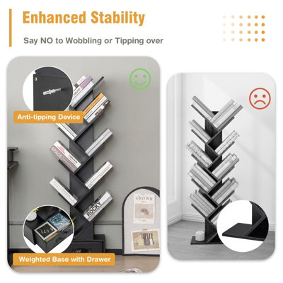 Costway 10 Tiers Bookshelf Display Bookcase Tree Shaped Storage Rack Shelves with Drawer - 7