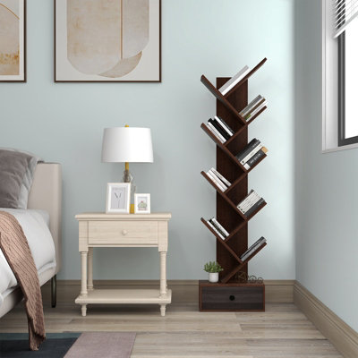 Costway 10 Tiers Tree Shaped Bookshelf Display Bookcase Storage Rack Shelves with Drawer - 4