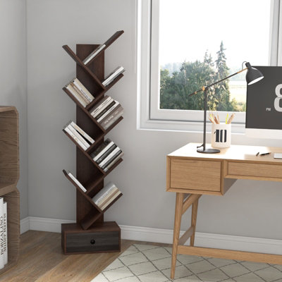 Costway 10 Tiers Tree Shaped Bookshelf Display Bookcase Storage Rack Shelves with Drawer - 5