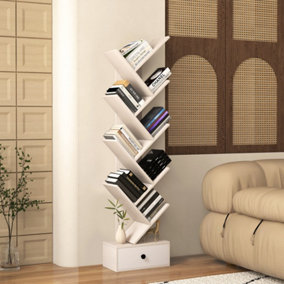 Costway 10 Tiers Tree Shaped Bookshelf Display Bookcase Storage Rack Shelves with Drawer