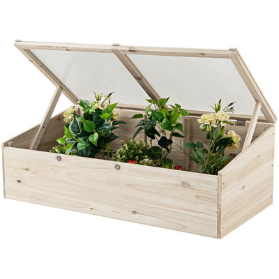 Costway 100 x 50cm Wooden Garden Portable Greenhouse Cold Frame Raised Planter Box