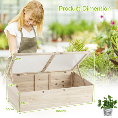 Costway 100 x 50cm Wooden Garden Portable Greenhouse Cold Frame Raised Planter Box