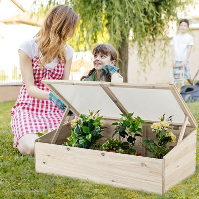 Costway 100 x 50cm Wooden Garden Portable Greenhouse Cold Frame Raised Planter Box - 3