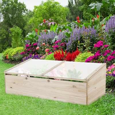 Costway 100 x 50cm Wooden Garden Portable Greenhouse Cold Frame Raised Planter Box - 5