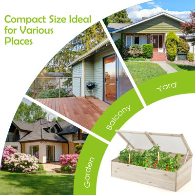 Costway 100 x 50cm Wooden Garden Portable Greenhouse Cold Frame Raised Planter Box - 6