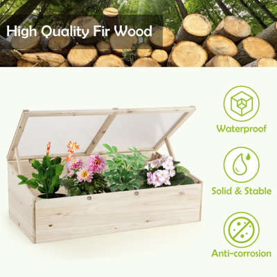 Costway 100 x 50cm Wooden Garden Portable Greenhouse Cold Frame Raised Planter Box - 7