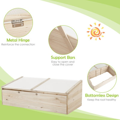 Costway 100 x 50cm Wooden Garden Portable Greenhouse Cold Frame Raised Planter Box - 9