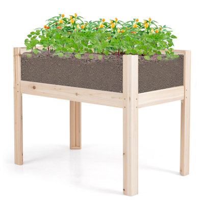 Costway 100 x 59 cm Wooden Raised Garden Bed Elevated Flower Bed Planter Box w/ Acrylic Panels