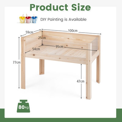 Costway 100 x 59 cm Wooden Raised Garden Bed Elevated Flower Bed Planter Box w/ Acrylic Panels