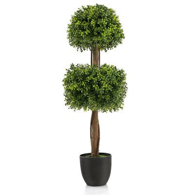 Costway 100CM Artificial Boxwood Topiary Double Ball Tree Faux Plant ...