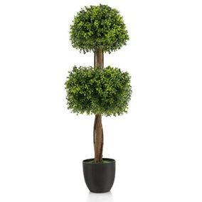 Costway 100CM Artificial Boxwood Topiary Double Ball Tree Faux Plant Fake Plant Home Decoration