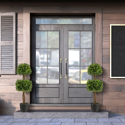 Costway 100CM Artificial Boxwood Topiary Double Ball Tree Faux Plant Fake Plant Home Decoration - 4