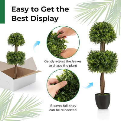 Costway 100CM Artificial Boxwood Topiary Double Ball Tree Faux Plant Fake Plant Home Decoration - 6