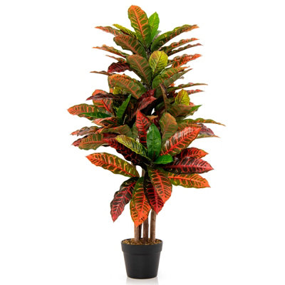 Costway 100CM Artificial Croton Plant Fake Croton Palm Tree W/Colorful Variegated Leaves