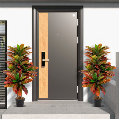Costway 100CM Artificial Croton Plant Fake Croton Palm Tree W/Colorful Variegated Leaves - 4