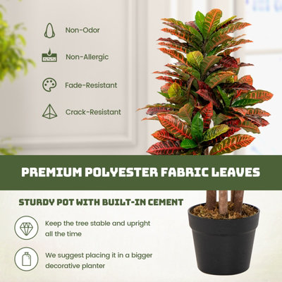 Costway 100CM Artificial Croton Plant Fake Croton Palm Tree W/Colorful Variegated Leaves - 5