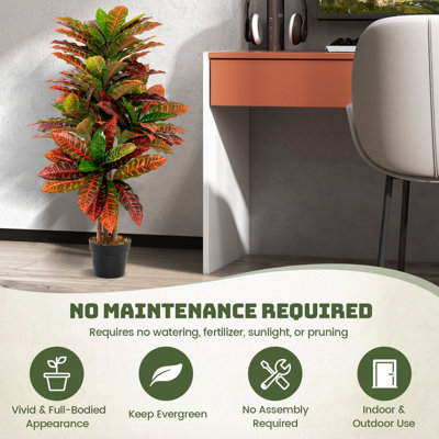 Costway 100CM Artificial Croton Plant Fake Croton Palm Tree W/Colorful Variegated Leaves - 8