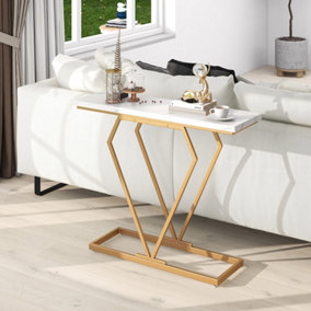 Costway 100cm Modern Console Table Faux Marble Narrow Entryway Hallway Table Accent Desk