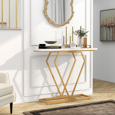 Costway 100cm Modern Console Table Faux Marble Narrow Entryway Hallway Table Accent Desk