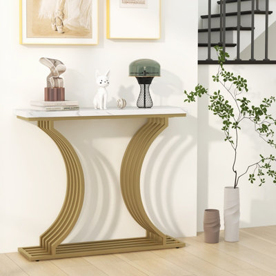 Costway 100cm Modern Console Table Narrow Entryway Table with Faux ...