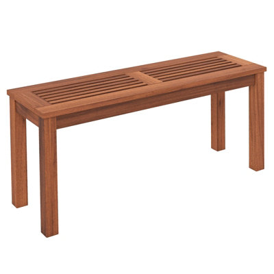 Costway 100cm Patio Wood Bench 2-Person Solid Wood Bench Dining Bench w/ Slatted Seat