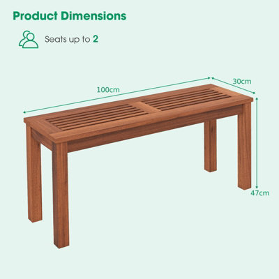 Costway 100cm Patio Wood Bench 2-Person Solid Wood Bench Dining Bench w/ Slatted Seat - 3