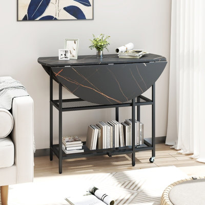 COSTWAY 100cm Round Kitchen Table Modern Dining Table w/Drop Leaf ...