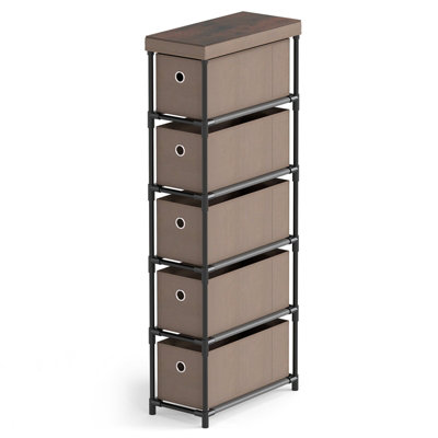COSTWAY 101 cm Narrow Dresser Slim Chest of Drawers w/ 5