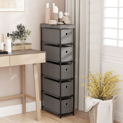 tall narrow grey dresser Benjara Deena 49 Inch 6 Drawer Tall Dresser Chest with Metal Handles, Light  Gray main image 1