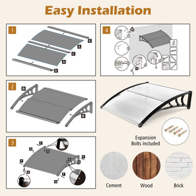 Costway 102 X 98 cm Outdoor Patio Front Door Awning Canopy Exterior Modern Sunlight Shelter - 6