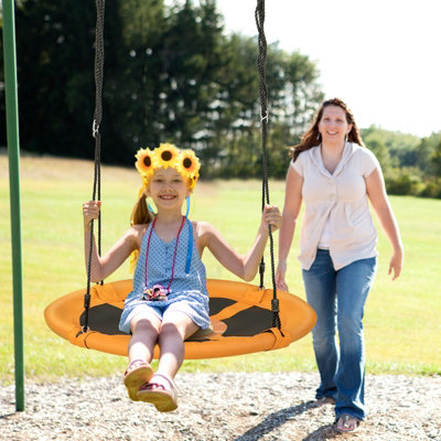 Costway 102cm Saucer Tree Swing Flying Circle Swing Seat Outdoor Round Swing Set Yellow