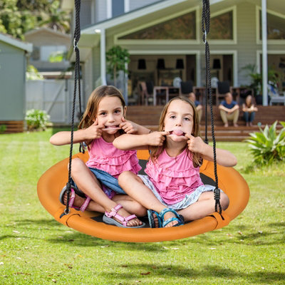 Costway 102cm Saucer Tree Swing Flying Circle Swing Seat Outdoor Round Swing Set Yellow