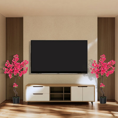 Costway 105cm Artificial Plum Blossom Tree Realistic Fake Floral Potted Plant 96 Flowers - 5