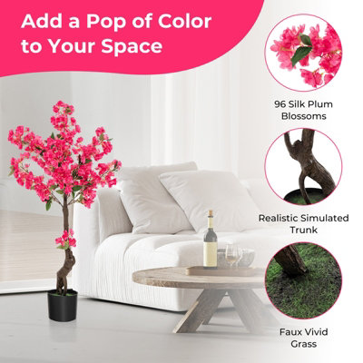 Costway 105cm Artificial Plum Blossom Tree Realistic Fake Floral Potted Plant 96 Flowers - 6