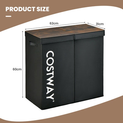 Costway 105L Laundry Hamper 2-Section Non-woven Fabric Laundry Basket w/ Lid Handles