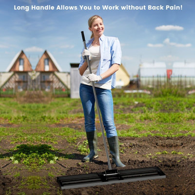 Costway 106 cm Lawn Leveling Rake Heavy Duty Level Lawn Tool w/ Handle ...