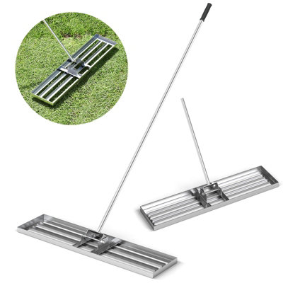 Costway 106 cm Lawn Leveling Rake Heavy Duty Level Lawn Tool w/ Handle for Soil-Silver