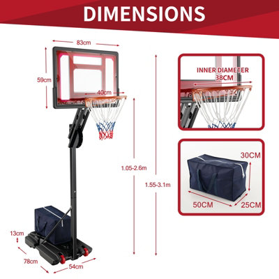 Costway 10FT Basketball Goal 1.55-3.1M Adjust Backborad Hoop Net Set