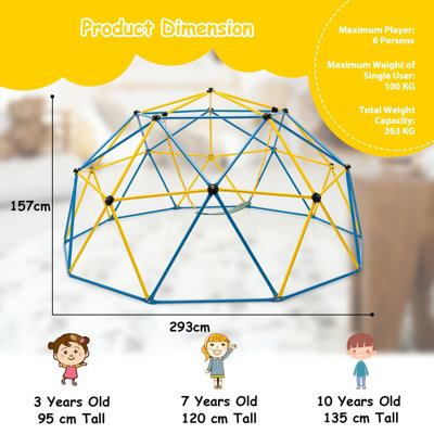 Costway 10FT Dome Climber Climbing Frame Geometric Climbing Dome Kids Toddler Garden Gym