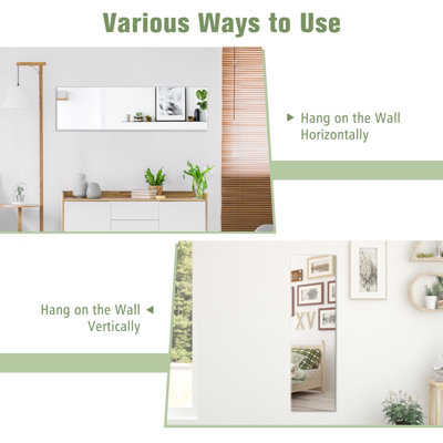Costway 110 x 38cm Full Length Mirror Full Body Rectangular Frameless Dressing Mirror Vertically/Horizontally Wall Mounted - 3