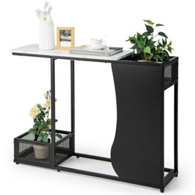 Costway 110cm Console Table w/ Plant Position 2 Storage Cube Marble Top Entryway Table